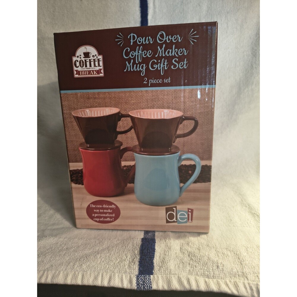 DEI Dennis East Pour Over Coffee Maker Mug Gift Set Red Ceramic Item 30279